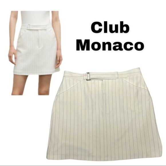 Club Monaco Suiting Mini Skirt Belted Pinstripe Pockets Nautical - Picture 11 of 11